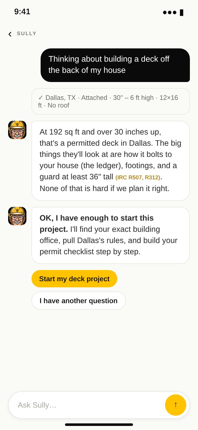 Sully answering a deck permit question