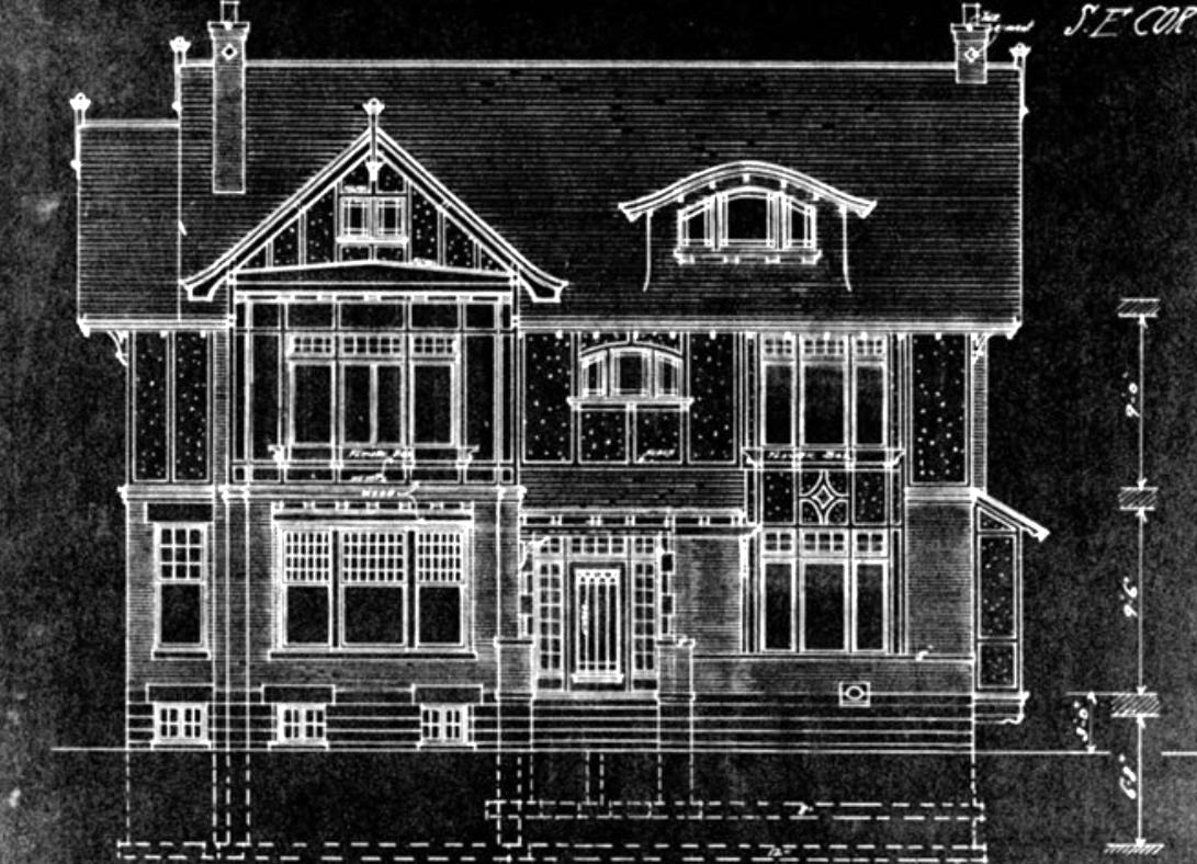 A 1912 blueprint of a house front elevation