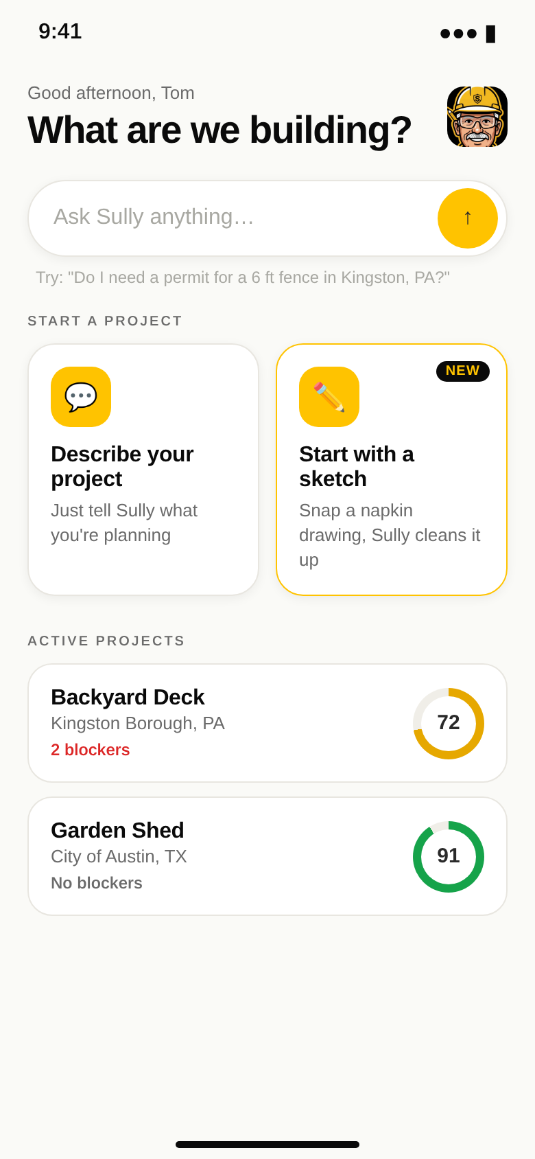 Sully app home screen